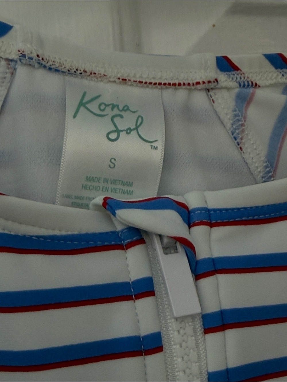 Kona Sol White and Blue Striped One-Piece Rash Guard Swimsuit Size Small - Picture 4 of 6